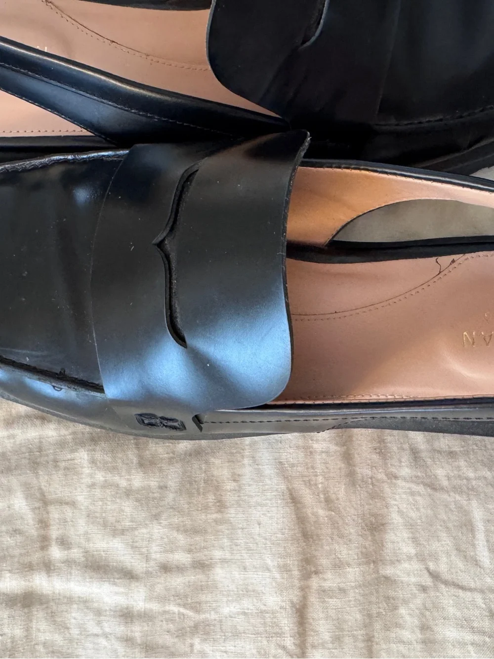 Cole Haan Black Leather Slingback Penny Loafers